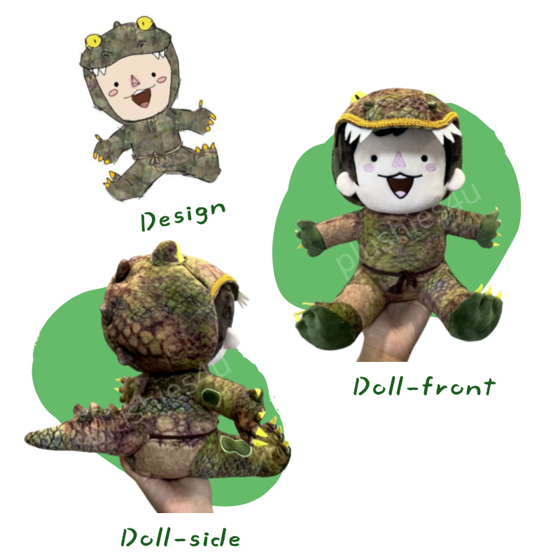 custom sitting doll with Crocodile clothing